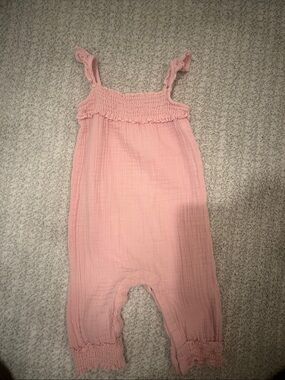 L'ovedbaby Pink Smocked Muslin Romper with Ruffle Straps 12-18 months